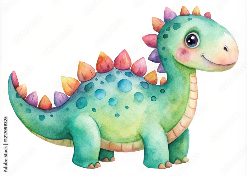 Fototapeta premium Cute Watercolor Dinosaur Illustration On A White Background