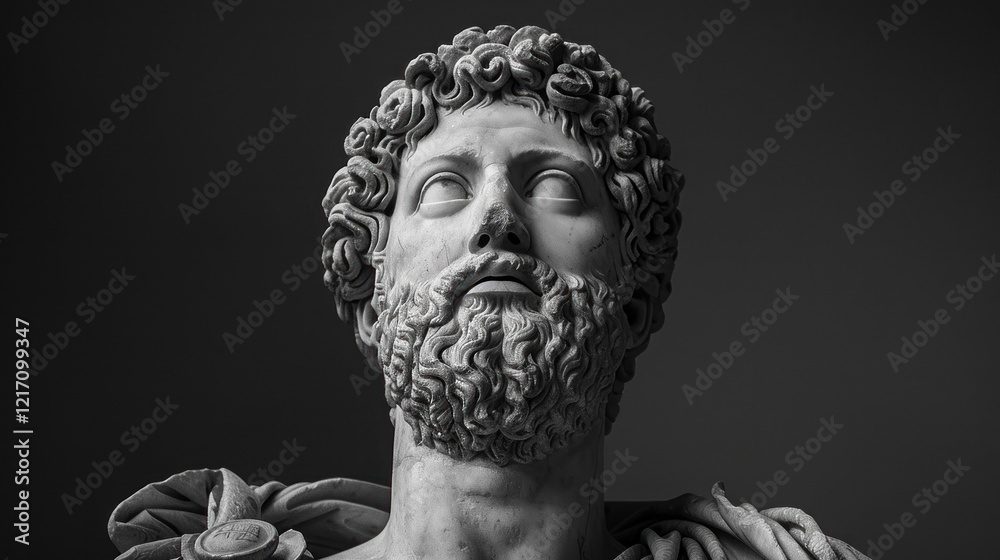 Fototapeta premium Classic Marble Bust Looking Up With Curly Hair