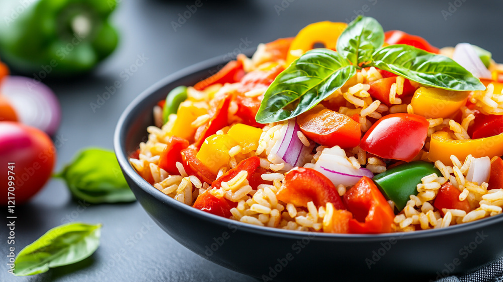 A vibrant bowl of fresh salad with colorful vegetables and fragrant herbs. A vibrant bowl of fresh salad with colorful vegetables and fragrant herbs.