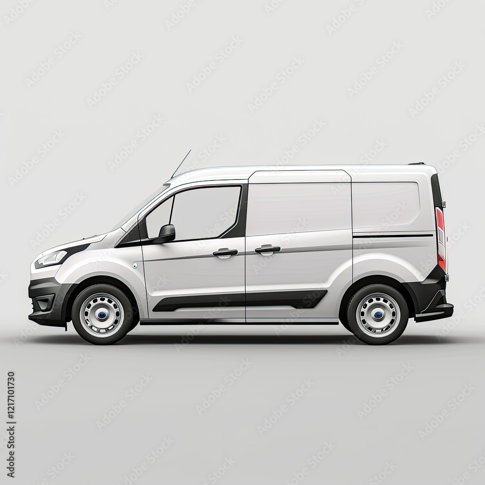 A side view of a white commercial van designed for transport and delivery purposes. isolated on white background A side view of a white commercial van designed for transport and delivery purposes. isolated on white background