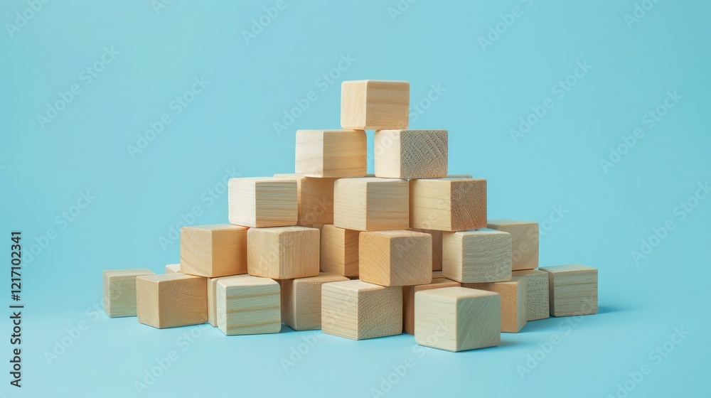 Company hierarchy organization chart of wooden cubes on blue background. human resource management Company hierarchy organization chart of wooden cubes on blue background. human resource management
