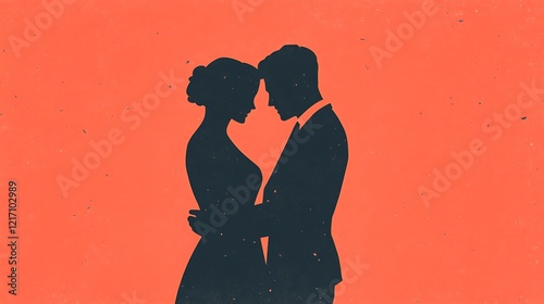 Wallpaper Mural Vintage Inspired Graphic of a Romantic Couple Dancing Silhouetted Against a Bright Background, Ideal for Celebrating Love and Intimacy in Various Designs Torontodigital.ca