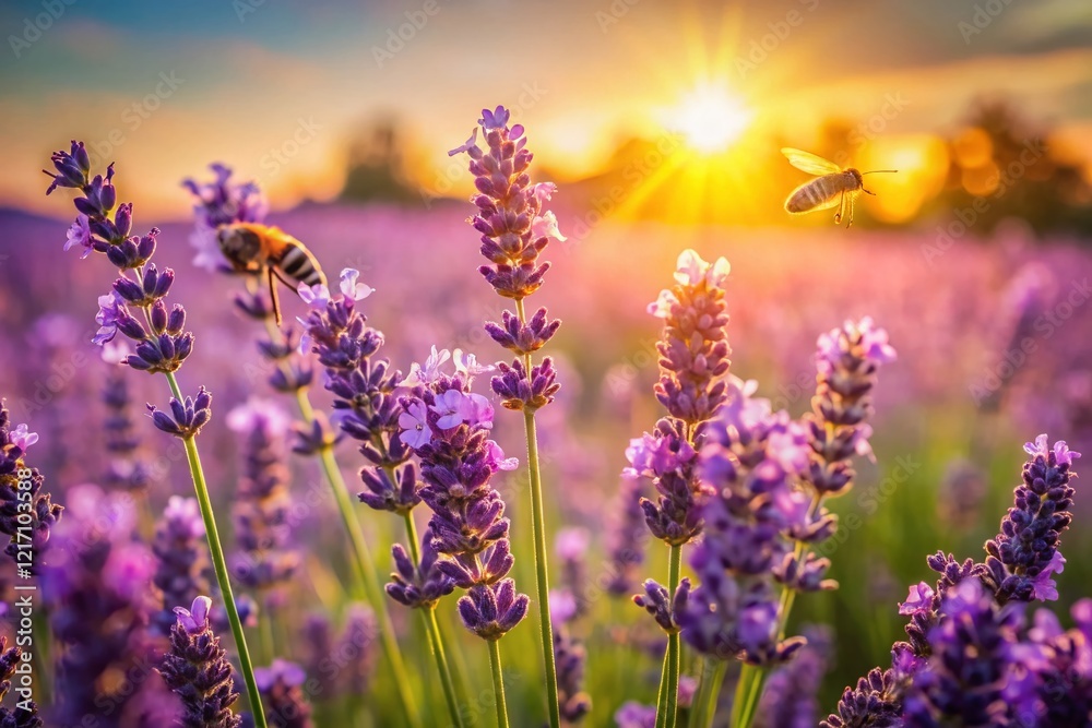 Fototapeta premium Sunny Lavender Field: A Candid Capture of Summer's Beauty