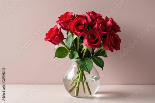 Wallpaper Mural Freshly cut rose bouquet in a simple clear glass vase, rose, minimalist, arrangement Torontodigital.ca