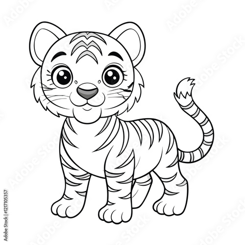 baby tiger line art on white background