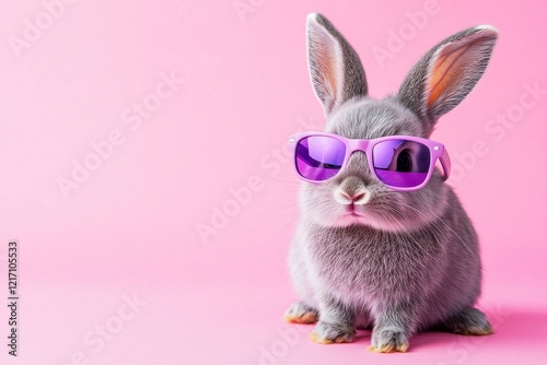 A bunny with glasses set against a violet purple backdrop photo