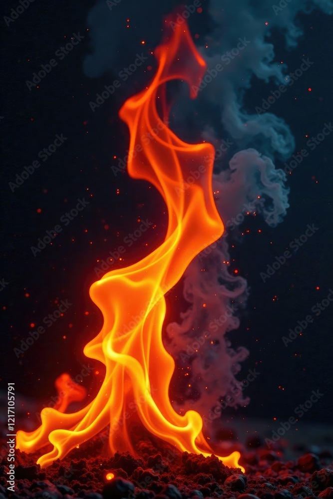 Fototapeta premium Fiery flames dance atop dark charcoal background, fiery, abstract