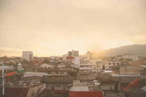 bad air with PM 2.5 dust in the atmosphere in the city, in Thailand