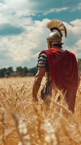 Tapety artystyczne gladiator in a wheat field with copy space vertically 9:16