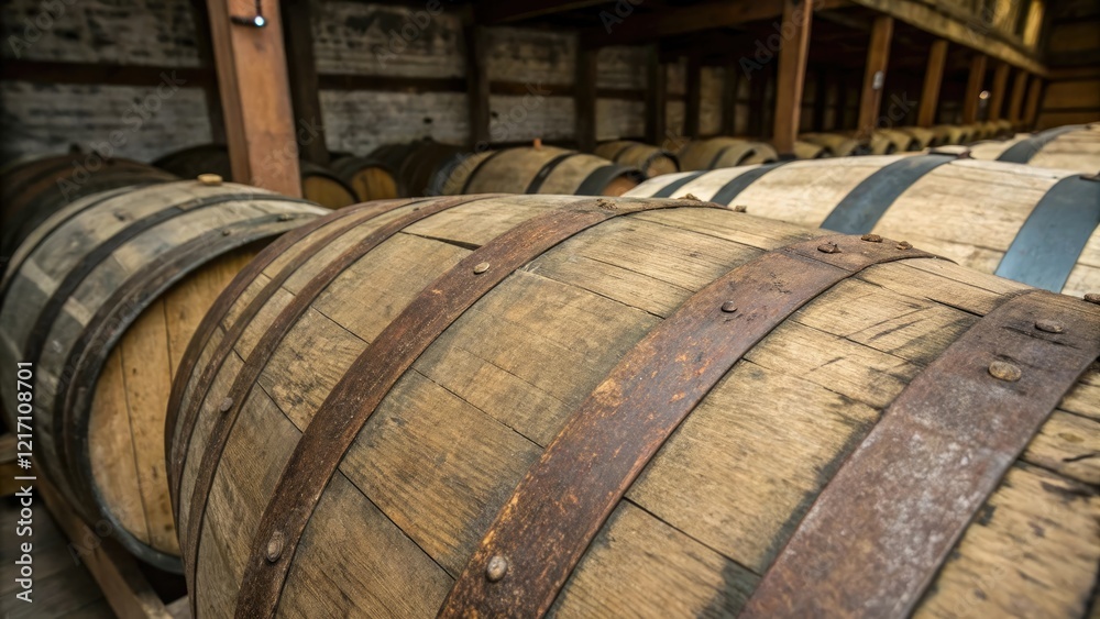 A close-up of a whiskey barrel's wooden slats with a hint of aging and patina, wooden furniture, wooden slats, aged whiskey, wood texture A close-up of a whiskey barrel's wooden slats with a hint of aging and patina, wooden furniture, wooden slats, aged whiskey, wood texture