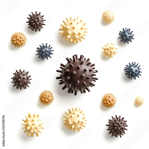 Cookies Surrounded by 3D Virus Symbols on White Background photo