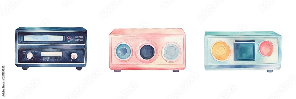 Fototapeta premium Cd player collection watercolor art