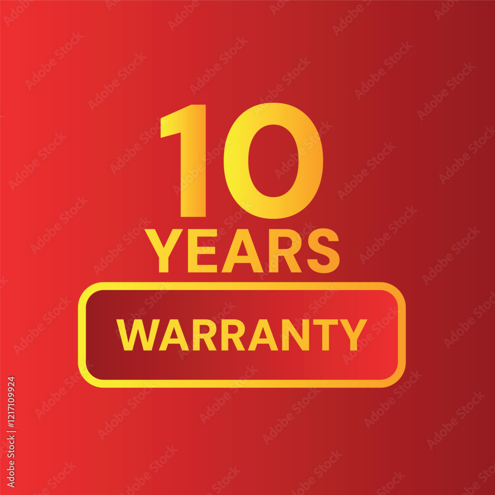 Big 10 years warranty red shield label icon badge design. red background color Big 10 years warranty red shield label icon badge design. red background color