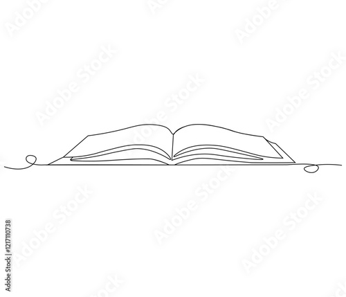 One continuous line drawing of opened book with flying page. Studying book or knowledge book in simple line. Concept vector art for university or college. Editable stroke. Doodle line illustration