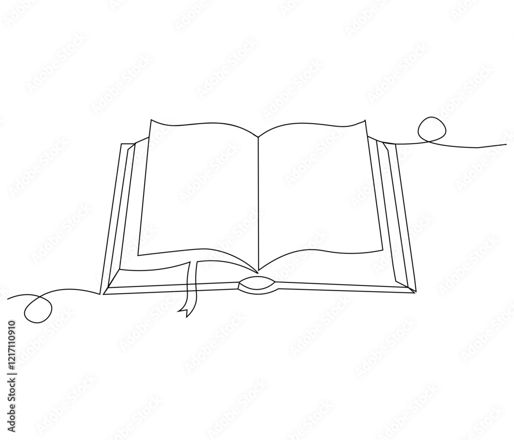 One continuous line drawing of opened book with flying page. Studying book or knowledge book in simple line. Concept vector art for university or college. Editable stroke. Doodle line illustration One continuous line drawing of opened book with flying page. Studying book or knowledge book in simple line. Concept vector art for university or college. Editable stroke. Doodle line illustration