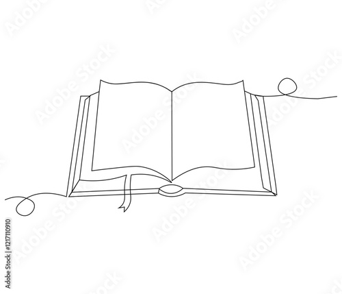 One continuous line drawing of opened book with flying page. Studying book or knowledge book in simple line. Concept vector art for university or college. Editable stroke. Doodle line illustration
