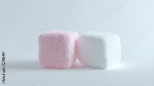 Pink and white marshmallows on white background, food photography for recipe blogs
