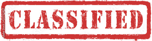 Classified rubber stamp. Old, grunge, worn, eroded and misprinted effect. High resolution	