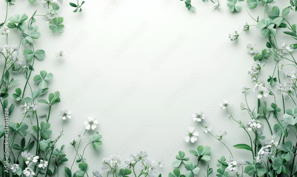 A Serene watercolor clover and wildflowers frame delicate, peaceful feeling A Serene watercolor clover and wildflowers frame delicate, peaceful feeling
