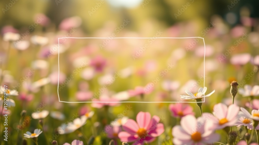 Serene Meadow A Soft Focus Image of Blooming Wildflowers with a Blank Space for Your Text