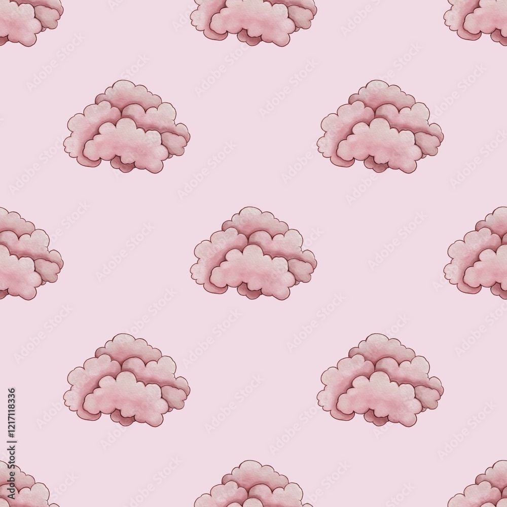 Seamless Pattern Cute Pink Cloud Small Design on Pastel Pink Background