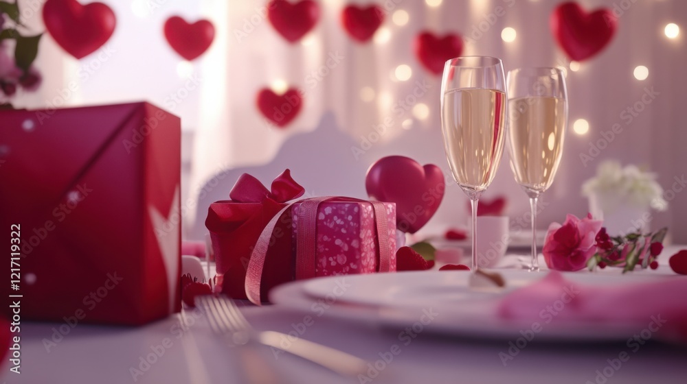 Cheerful Valentine's Day 2025 scene. Featuring gifts and couples on romantic dates. Highlighting love and romance. Ideal for Valentine's promotions.