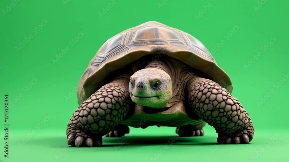Tortoise walking, green screen, studio shot, wildlife