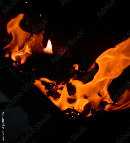 burning fire, embers, cooking, heat photo