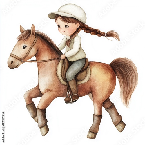 Girl Riding Horse  Watercolor illustration photo