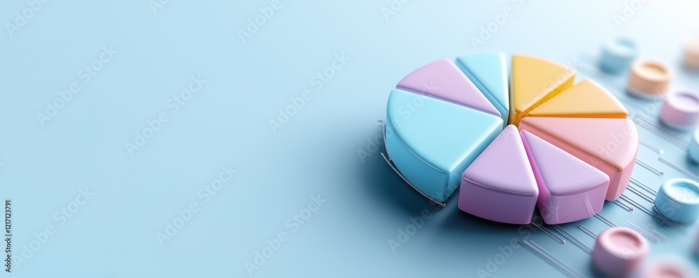 Fototapeta premium Colorful pie chart on a blue background representing data analysis and insights.