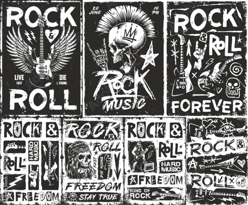 Vibrant rock music posters and designs