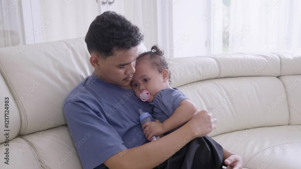 Father Comforting Sick Toddler at Home Father Comforting Sick Toddler at Home