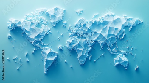 Abstract world map polygonal global connection network continents earth geography travel world map 3d design illustration background texture blue