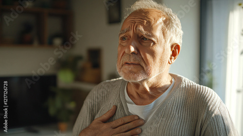 Old white male with chest pain and tightness photo