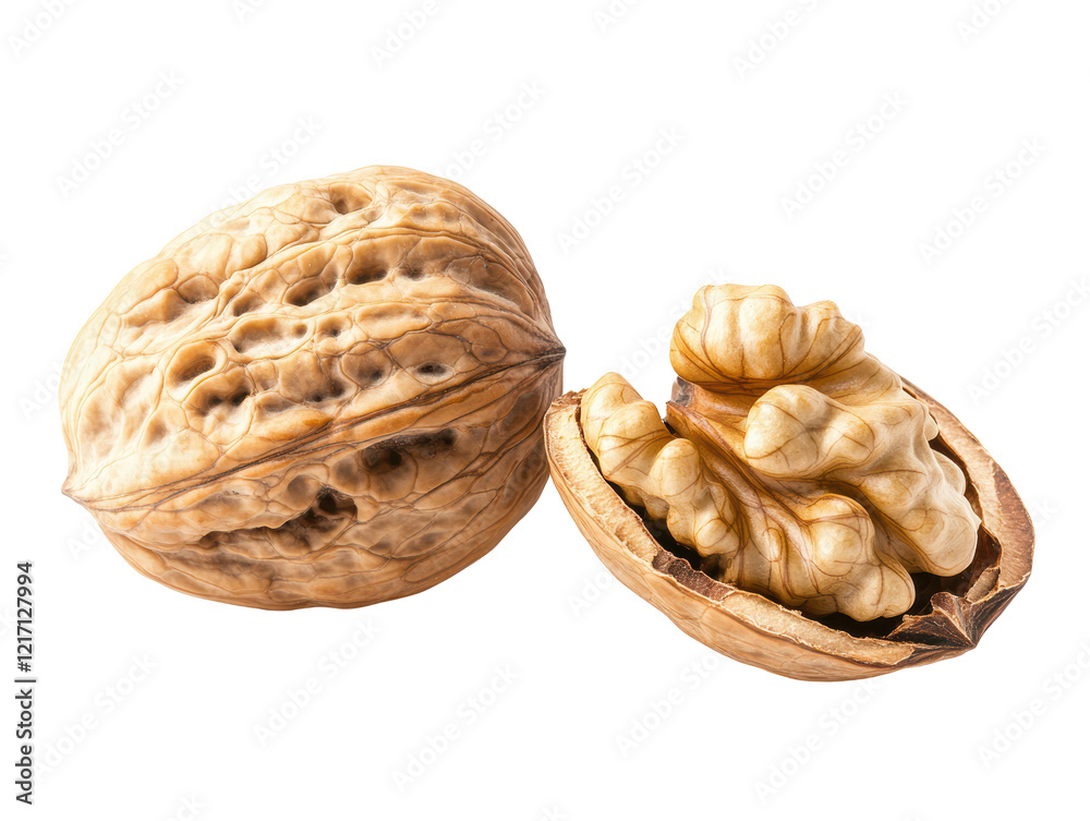 Isolated Whole and Open Walnut