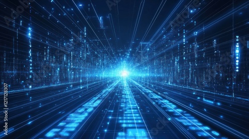 Abstract digital highway with glowing data streams.