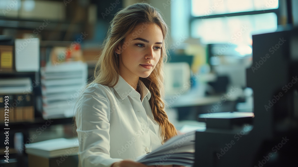 Focused Businesswoman Working in a Modern Office Focused Businesswoman Working in a Modern Office