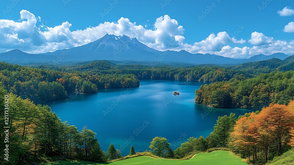 Obraz premium Majestic Mountain Lake Autumn Scenery Tranquil Landscape