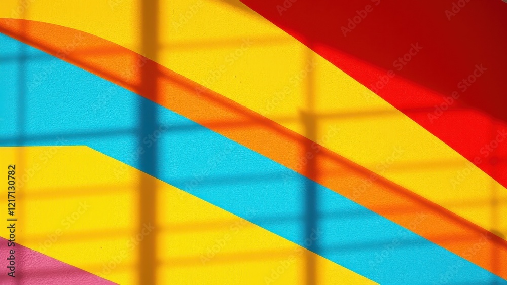 Abstract Vibrant Diagonal Stripes with Shadow Overlay on Wall Abstract Vibrant Diagonal Stripes with Shadow Overlay on Wall