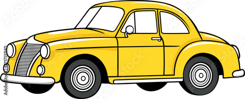 yellow and golden colour oldest model modern look car hand drawn vector vintage image with transparent background