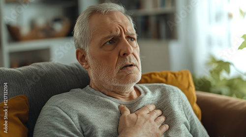 Old white male with chest pain and tightness photo