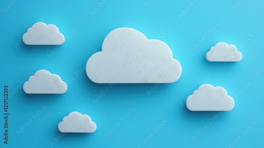 Minimalist Cloud Shapes on Vibrant Blue Background for Design Use Minimalist Cloud Shapes on Vibrant Blue Background for Design Use