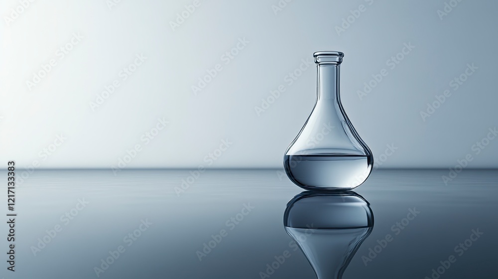 Clear Erlenmeyer Flask Reflecting on a Smooth Surface Clear Erlenmeyer Flask Reflecting on a Smooth Surface