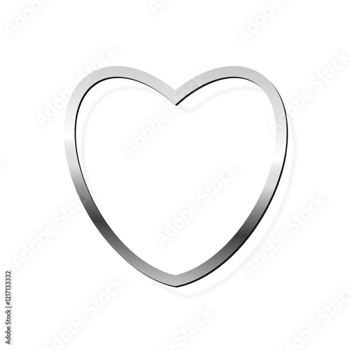 Silver heart photo frame on white background. Steel game button. Blank space for picture, painting, card. 3d realistic chrome empty template vector illustration. Simple object mockup.