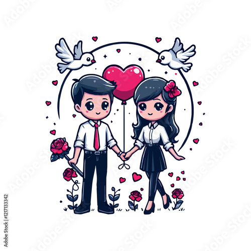 Valentines couple with valentines day background