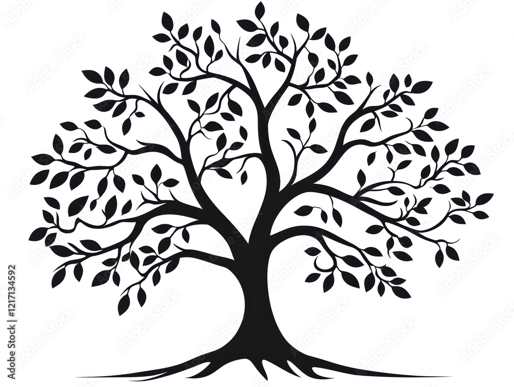 Isolated Black Silhouette Tree with Roots Isolated Black Silhouette Tree with Roots