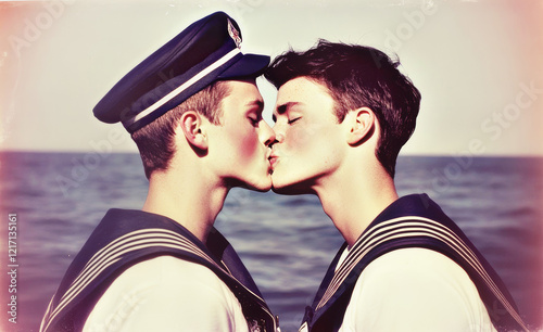 Two sailors kissing