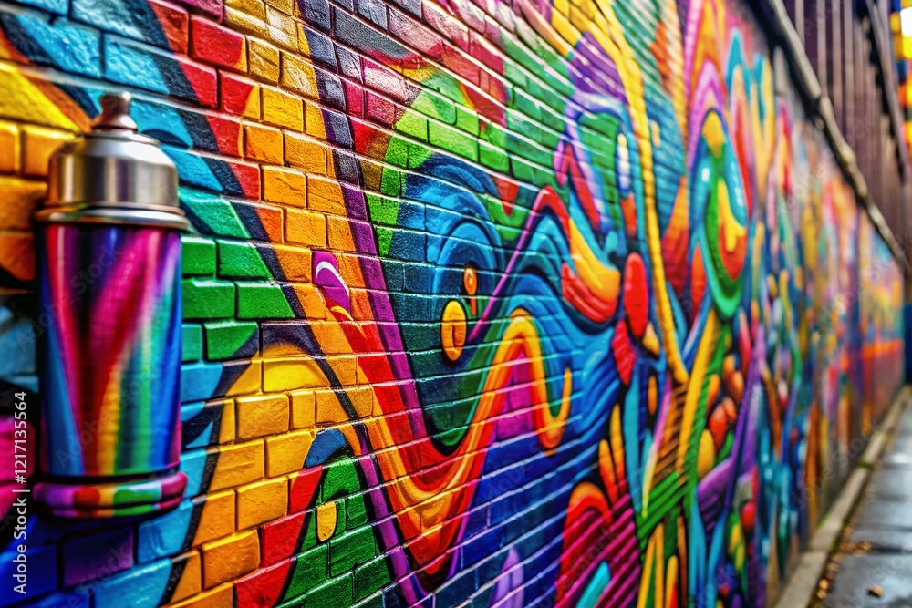 Fototapeta premium Vibrant Urban Graffiti Wall, Colorful Street Art Backdrop, City Texture