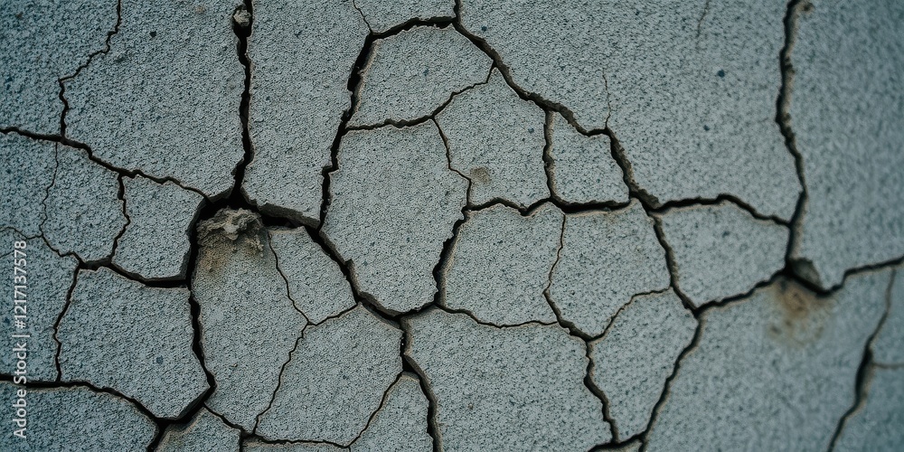 Close-up view of a cracked surface texture, showing intricate patterns of fissures in a weathered material Close-up view of a cracked surface texture, showing intricate patterns of fissures in a weathered material