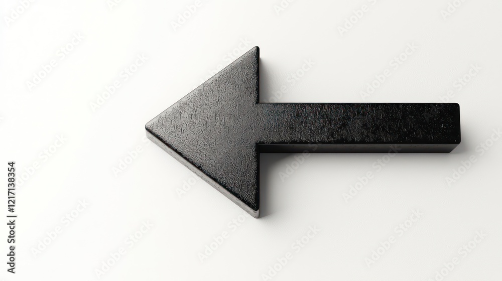 Fototapeta premium 3D black arrow aimed rightward on a white background, front view.